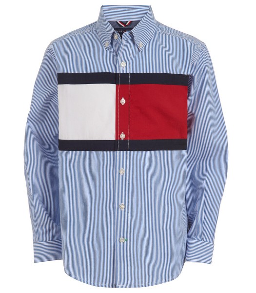 Tommy Hilfiger Blue/White Striped Flag Poplin L/S Shirt 